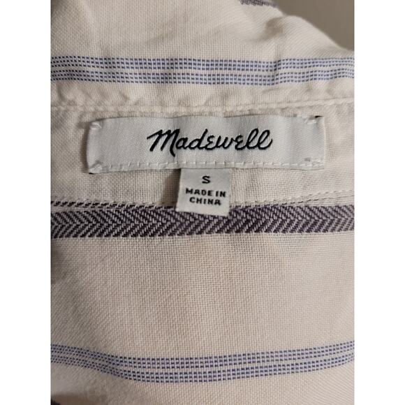 Madewell - White Blue Pinstripe Tie Front Cotton Button Down Blouse Size Small - Picture 5 of 7